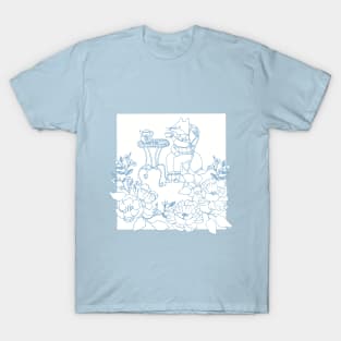 Fox Enjoying Tea Time in a Flower Garden T-Shirt